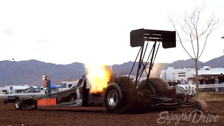 Watch this Top Fuel dragster race in the sand